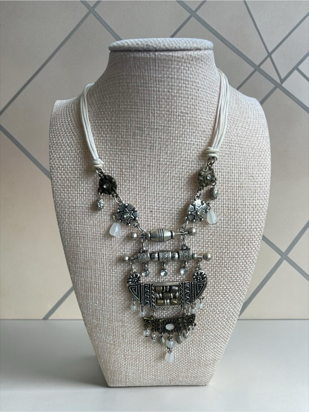 Bohemian Mixed Metal Multi Strand Artisan Statement Necklace